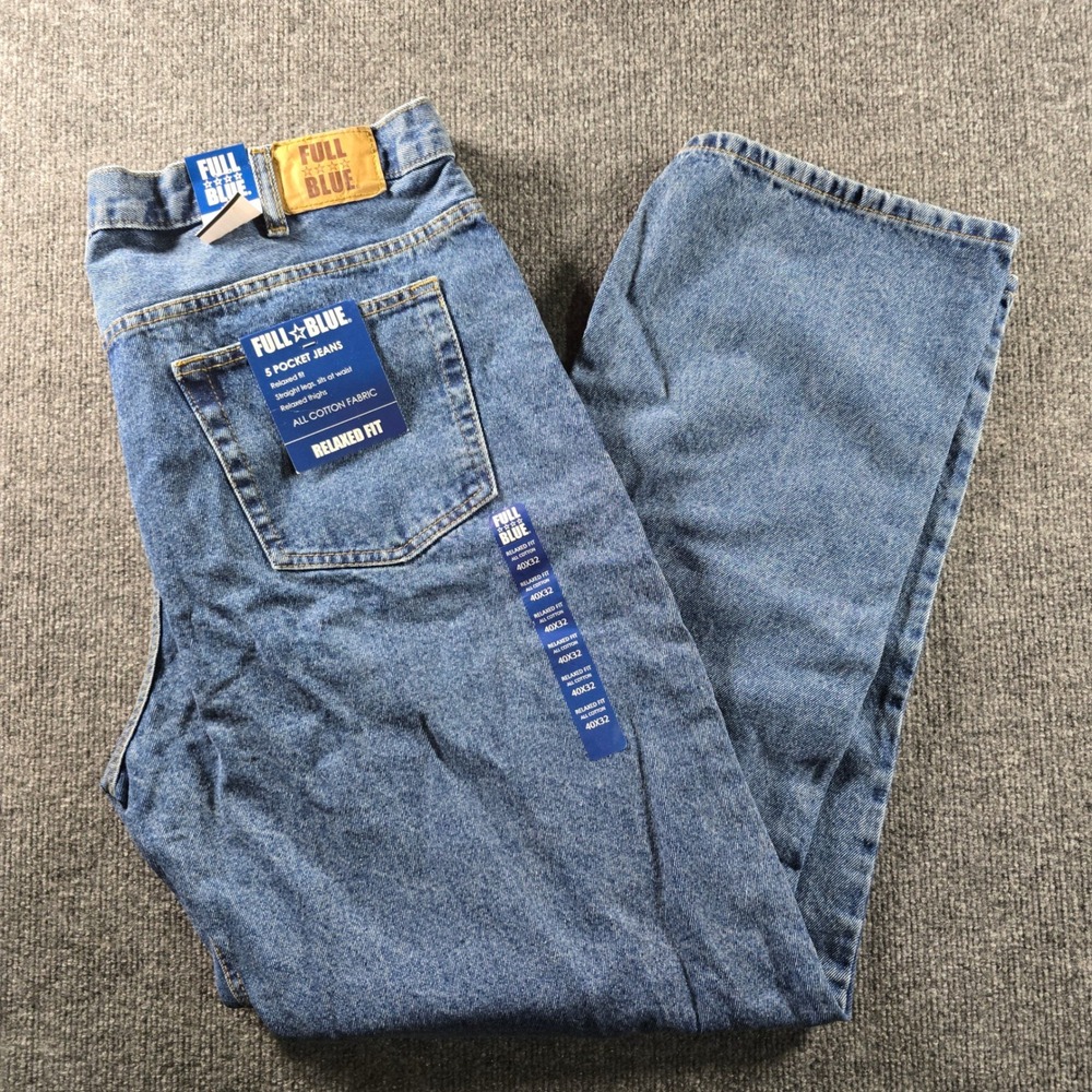 Full Blue Mens Relaxed Fit Straight Leg Jeans Medium Wash 40x32 90203-LW NEW